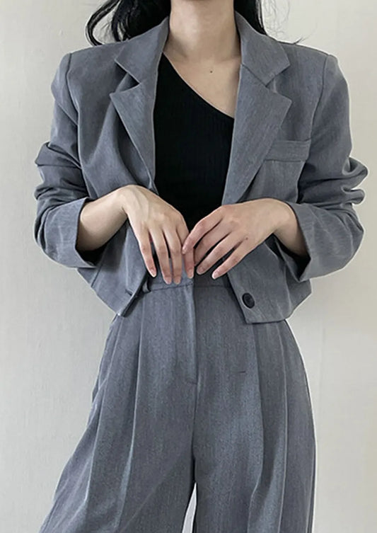 Home  Grey Button-up Lapel Collar Blazer Grey Button-up Lapel Collar Blazer