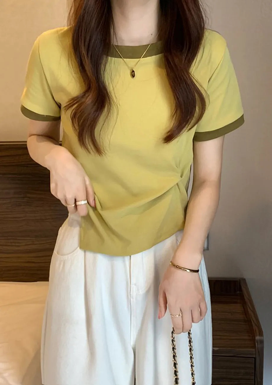 Irregular Hem Yellow Casual T-shirt